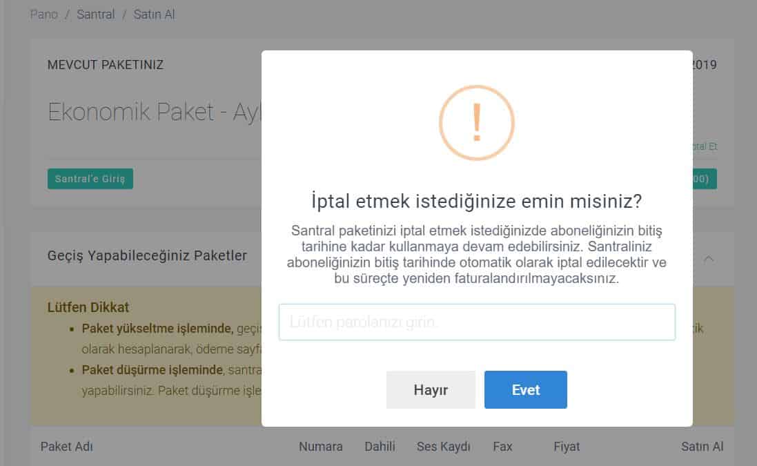 Santral paketimi nasıl değiştirebilirim?