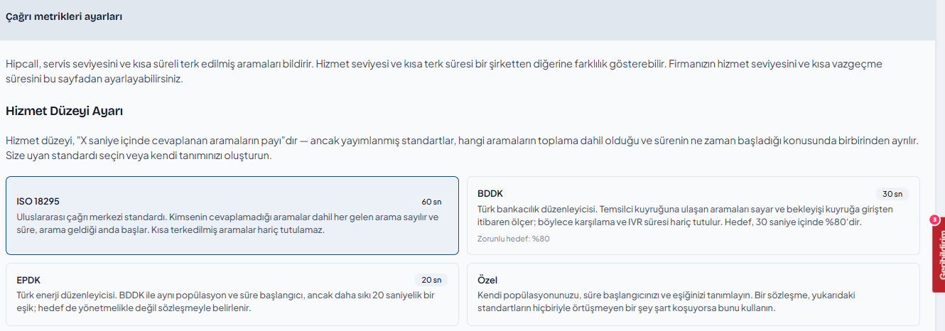 Çağrı metrik ayarları nasıl yapılır?