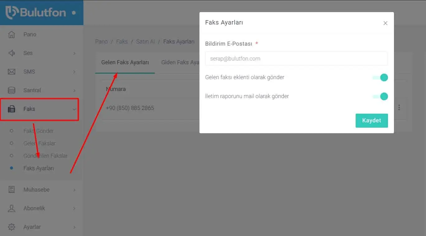 Bulutfon'da Numaranın Faks Olarak Kullanılması