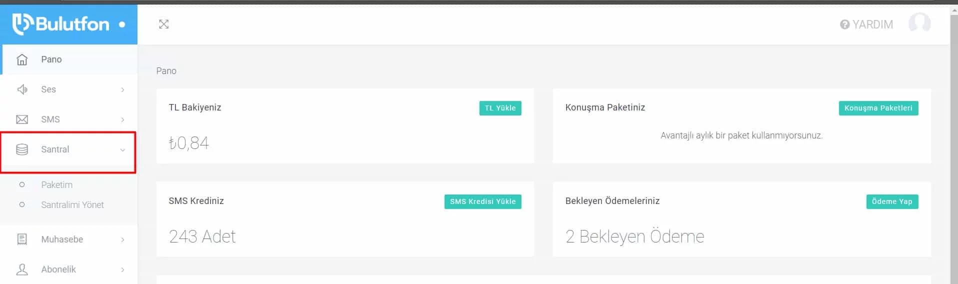 Bulutfon'a Başlangıç Santral Menüsü
