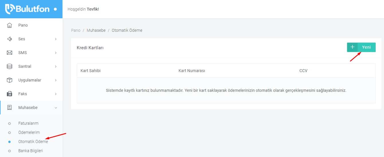 Bulutfon’a kredi kartımı nasıl tanımlarım ?