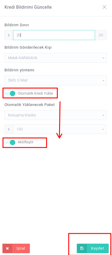Kontör azaldı bildirimi ve otomatik kontör yükleme talimatı nasıl yapılır ?